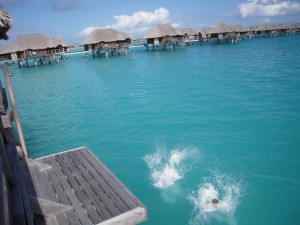 Diving from our deck into the lagoon  