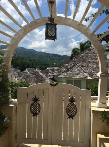 Our villa entrance--love the pineapples!
